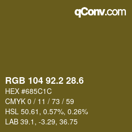 カラーコード: RGB 104 92.2 28.6 | qconv.com