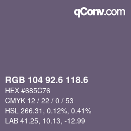 カラーコード: RGB 104 92.6 118.6 | qconv.com