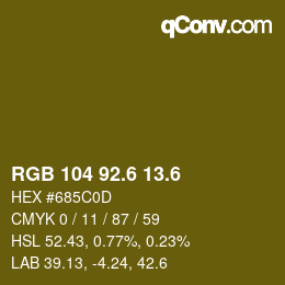 カラーコード: RGB 104 92.6 13.6 | qconv.com