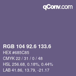 カラーコード: RGB 104 92.6 133.6 | qconv.com