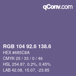 カラーコード: RGB 104 92.6 138.6 | qconv.com