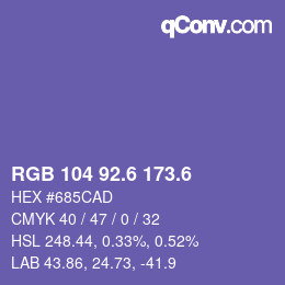 カラーコード: RGB 104 92.6 173.6 | qconv.com