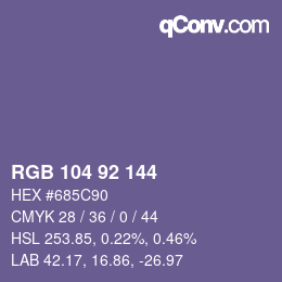 颜色代码: RGB 104 92 144 | qconv.com