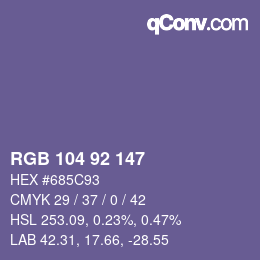 颜色代码: RGB 104 92 147 | qconv.com