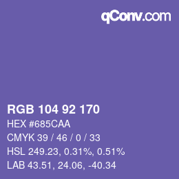 颜色代码: RGB 104 92 170 | qconv.com
