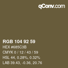 颜色代码: RGB 104 92 59 | qconv.com
