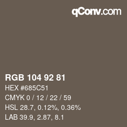 Color code: RGB 104 92 81 | qconv.com