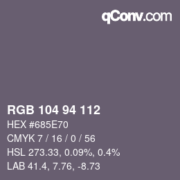 颜色代码: RGB 104 94 112 | qconv.com