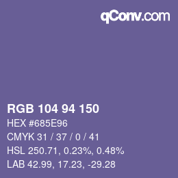 颜色代码: RGB 104 94 150 | qconv.com