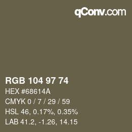 Farbcode: RGB 104 97 74 | qconv.com
