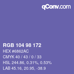 颜色代码: RGB 104 98 172 | qconv.com