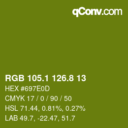 カラーコード: RGB 105.1 126.8 13 | qconv.com