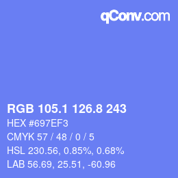 カラーコード: RGB 105.1 126.8 243 | qconv.com