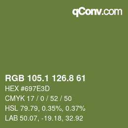 Color code: RGB 105.1 126.8 61 | qconv.com