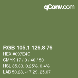 Color code: RGB 105.1 126.8 76 | qconv.com