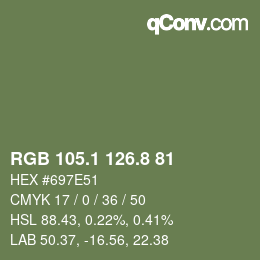 Color code: RGB 105.1 126.8 81 | qconv.com