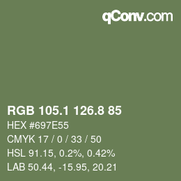 Color code: RGB 105.1 126.8 85 | qconv.com