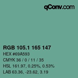 カラーコード: RGB 105.1 165 147 | qconv.com