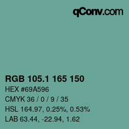 カラーコード: RGB 105.1 165 150 | qconv.com