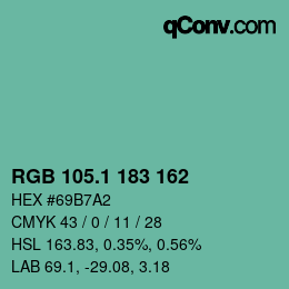 カラーコード: RGB 105.1 183 162 | qconv.com
