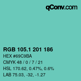 カラーコード: RGB 105.1 201 186 | qconv.com