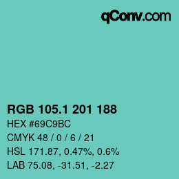 Color code: RGB 105.1 201 188 | qconv.com