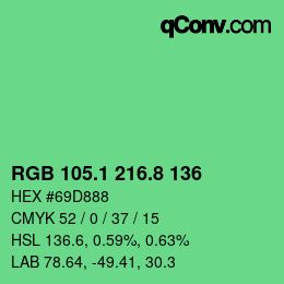 カラーコード: RGB 105.1 216.8 136 | qconv.com