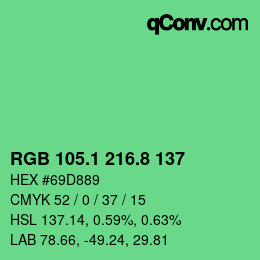 カラーコード: RGB 105.1 216.8 137 | qconv.com