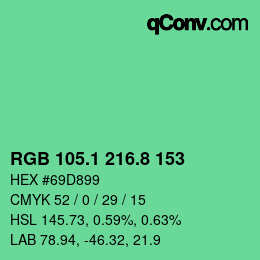カラーコード: RGB 105.1 216.8 153 | qconv.com