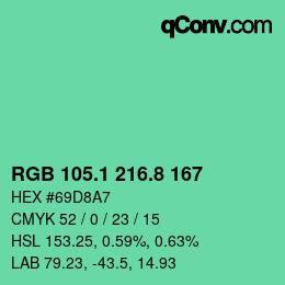 カラーコード: RGB 105.1 216.8 167 | qconv.com