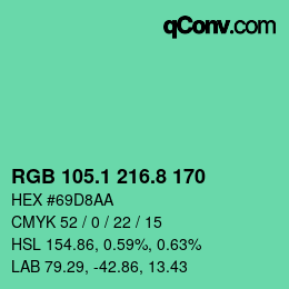 カラーコード: RGB 105.1 216.8 170 | qconv.com