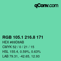 カラーコード: RGB 105.1 216.8 171 | qconv.com