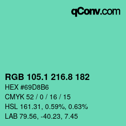 カラーコード: RGB 105.1 216.8 182 | qconv.com