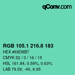 カラーコード: RGB 105.1 216.8 183 | qconv.com