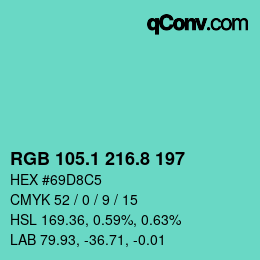 カラーコード: RGB 105.1 216.8 197 | qconv.com