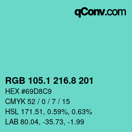 カラーコード: RGB 105.1 216.8 201 | qconv.com