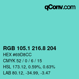 カラーコード: RGB 105.1 216.8 204 | qconv.com
