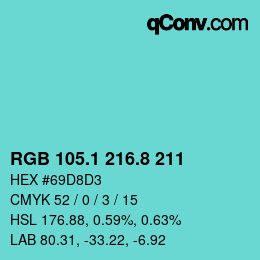 Color code: RGB 105.1 216.8 211 | qconv.com