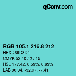 Color code: RGB 105.1 216.8 212 | qconv.com