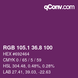 カラーコード: RGB 105.1 36.8 100 | qconv.com