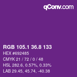 カラーコード: RGB 105.1 36.8 133 | qconv.com