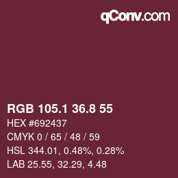 カラーコード: RGB 105.1 36.8 55 | qconv.com