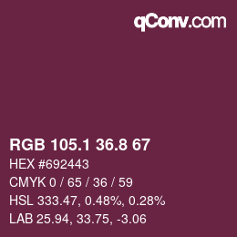 カラーコード: RGB 105.1 36.8 67 | qconv.com