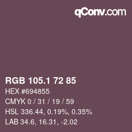 カラーコード: RGB 105.1 72 85 | qconv.com