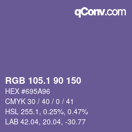 カラーコード: RGB 105.1 90 150 | qconv.com