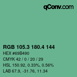 カラーコード: RGB 105.3 180.4 144 | qconv.com