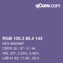 カラーコード: RGB 105.3 90.4 143 | qconv.com