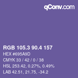 カラーコード: RGB 105.3 90.4 157 | qconv.com