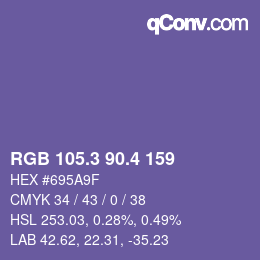 カラーコード: RGB 105.3 90.4 159 | qconv.com
