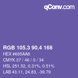カラーコード: RGB 105.3 90.4 168 | qconv.com